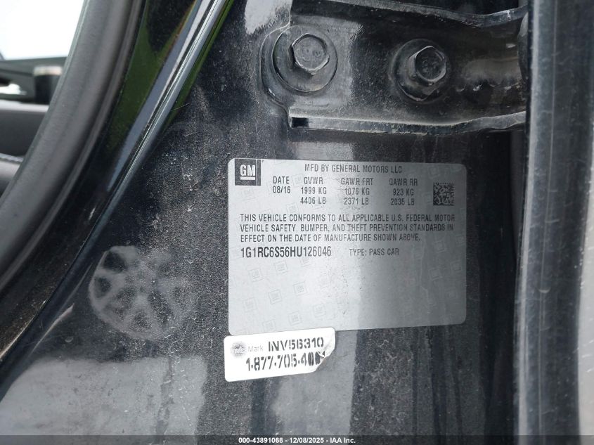 2017 Chevrolet Volt Lt VIN: 1G1RC6S56HU126046 Lot: 43891068