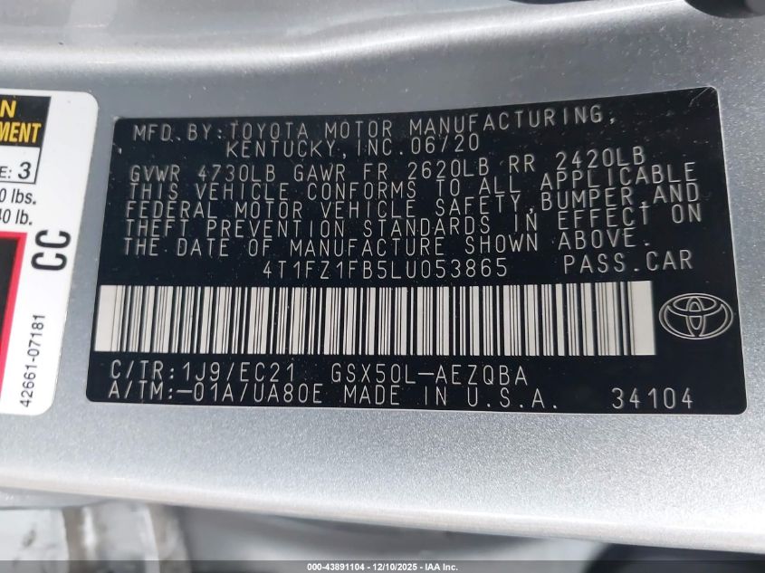 2020 Toyota Avalon Trd VIN: 4T1FZ1FB5LU053865 Lot: 43891104