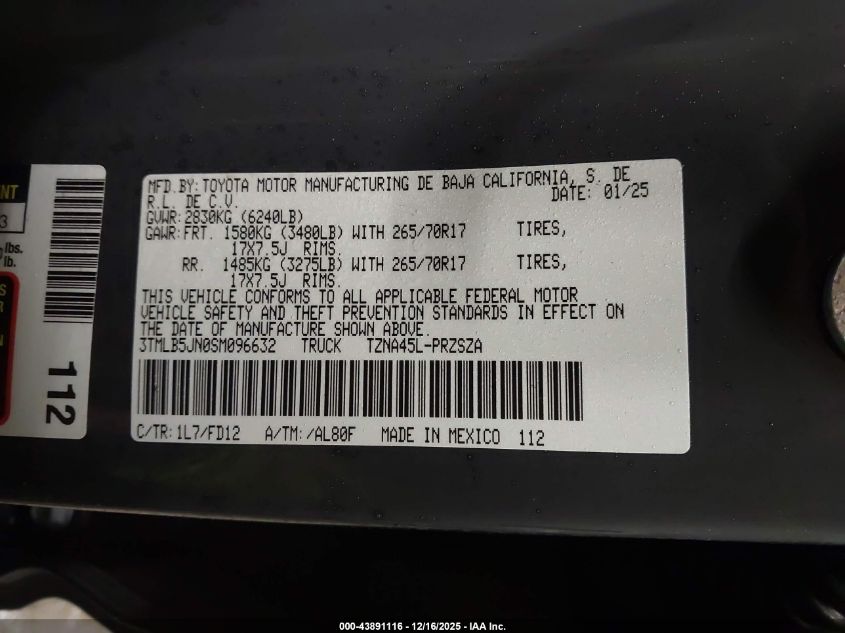 2025 Toyota Tacoma Trd Off Road VIN: 3TMLB5JN0SM096632 Lot: 43891116