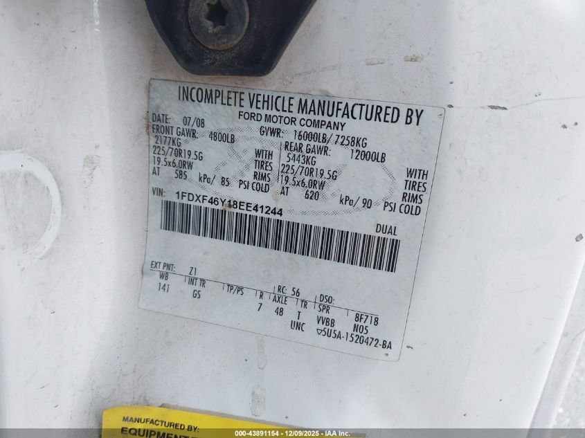 2008 Ford F-450 Chassis Xl/Xlt VIN: 1FDXF46Y18EE41244 Lot: 43891154