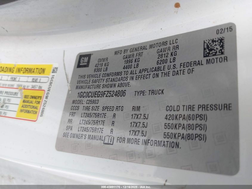 2015 Chevrolet Silverado 2500Hd Wt VIN: 1GC0CUEG9FZ524806 Lot: 43891170