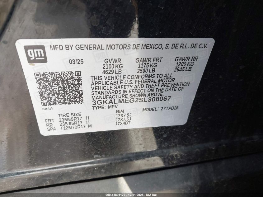 2025 GMC Terrain Fwd Elevation VIN: 3GKALMEG2SL308967 Lot: 43891179