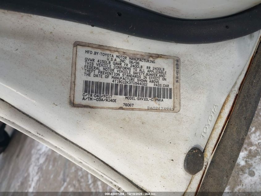 1996 Toyota Camry Dx/Le/Xle VIN: 4T1BG12K3TU944022 Lot: 43891256