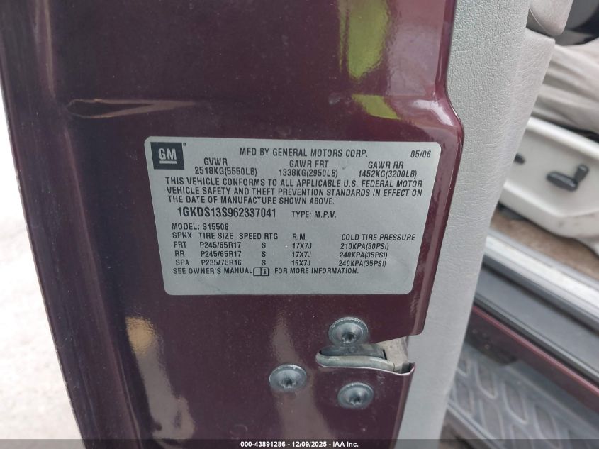2006 GMC Envoy Sle VIN: 1GKDS13S962337041 Lot: 43891286