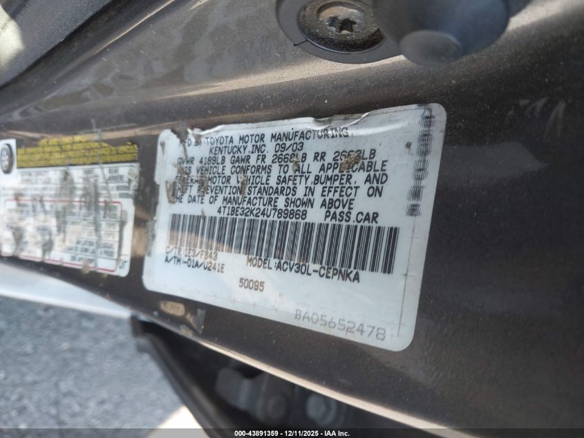 2004 Toyota Camry Le VIN: 4T1BE32K24U789868 Lot: 43891359