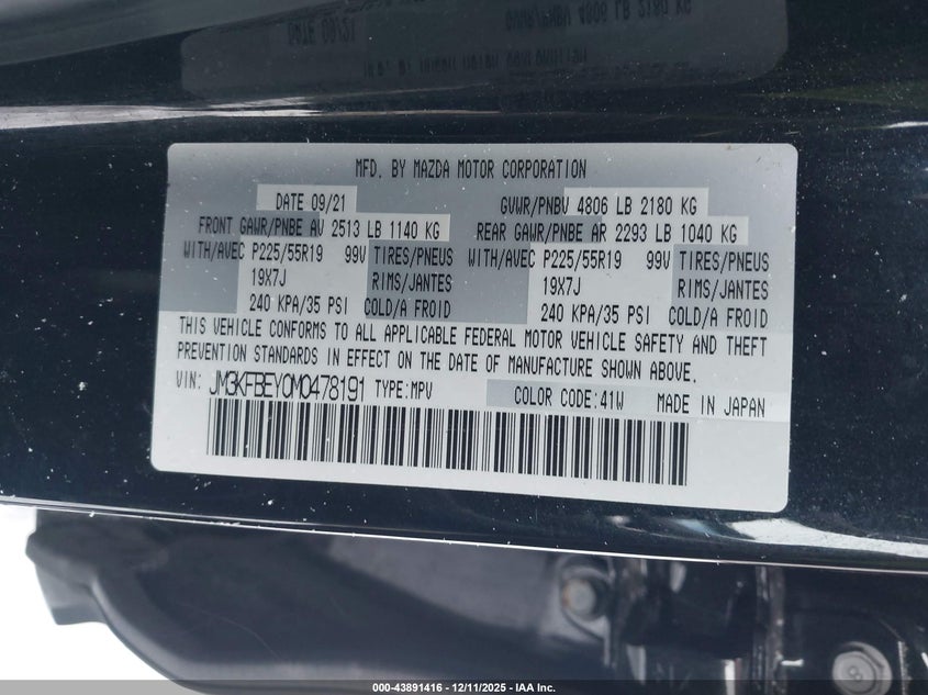 JM3KFBEY0M0478191 2021 MAZDA CX-5 photo no. 9