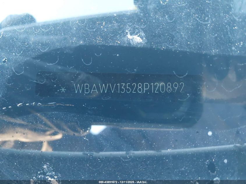 2008 BMW 328I VIN: WBAWV13528P120892 Lot: 43891672