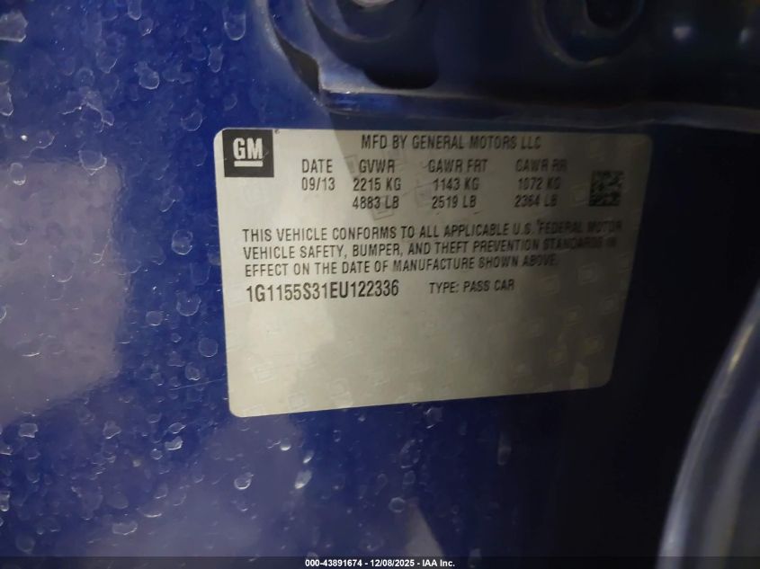 2014 Chevrolet Impala 2Lz VIN: 1G1155S31EU122336 Lot: 43891674