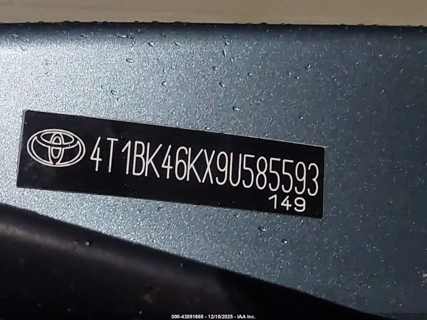 2009 Toyota Camry Le V6 VIN: 4T1BK46KX9U585593 Lot: 43891688