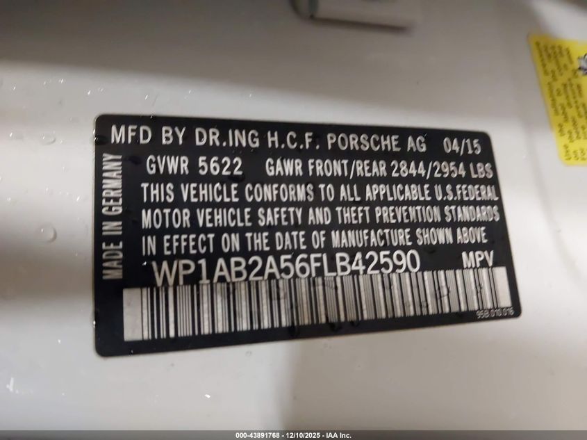 2015 Porsche Macan S VIN: WP1AB2A56FLB42590 Lot: 43891768