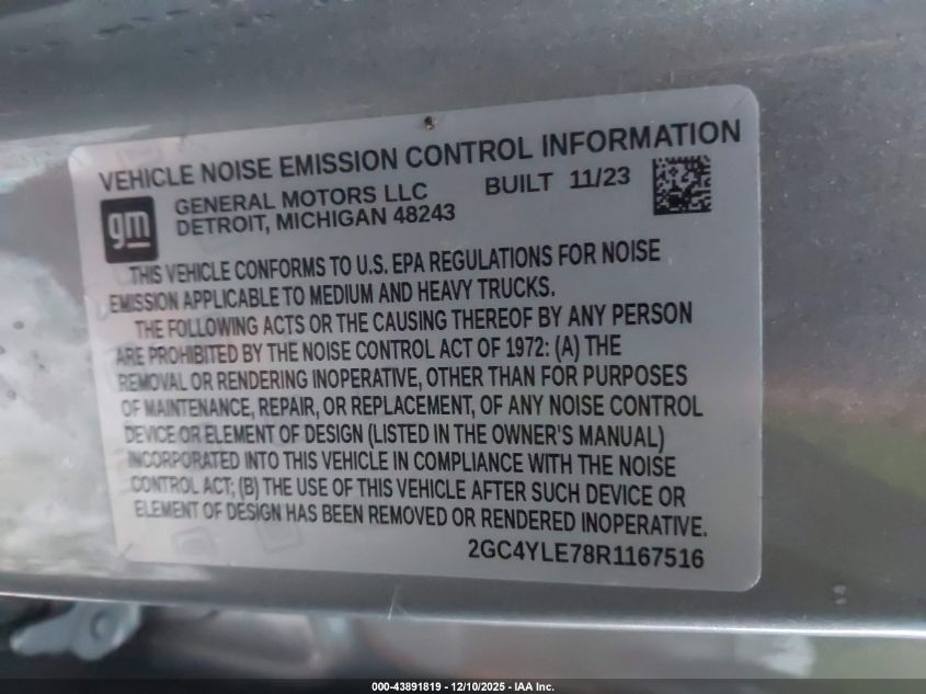 2024 Chevrolet Silverado 2500Hd 4Wd Standard Bed Work Truck VIN: 2GC4YLE78R1167516 Lot: 43891819