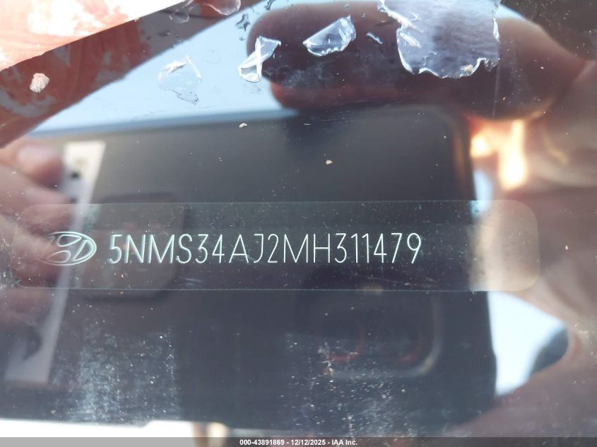 2021 Hyundai Santa Fe Sel VIN: 5NMS34AJ2MH311479 Lot: 43891869