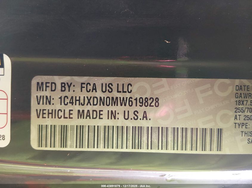 2021 Jeep Wrangler Unlimited 80Th Anniversary 4X4 VIN: 1C4HJXDN0MW619828 Lot: 43891879