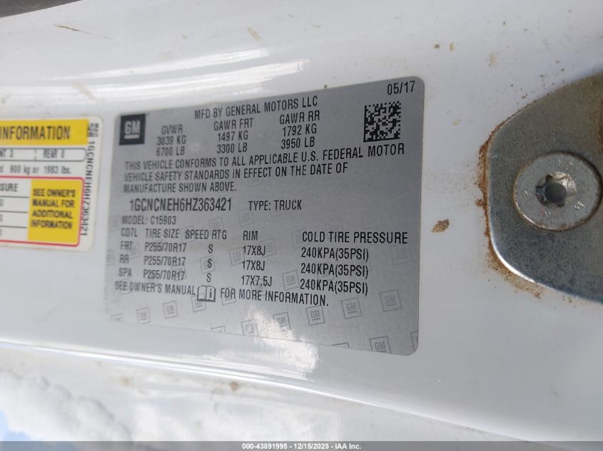2017 Chevrolet Silverado 1500 Wt VIN: 1GCNCNEH6HZ363421 Lot: 43891995