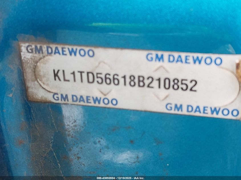 2008 Chevrolet Aveo Ls VIN: KL1TD56618B210852 Lot: 43892004