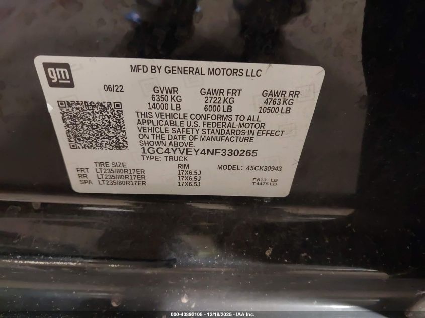 2022 Chevrolet Silverado 3500Hd 4Wd Long Bed High Country VIN: 1GC4YVEY4NF330265 Lot: 43892108
