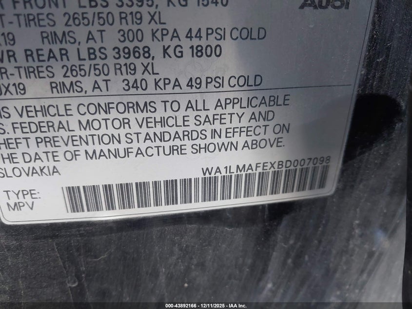 WA1LMAFEXBD007098 2011 AUDI Q7 photo no. 9