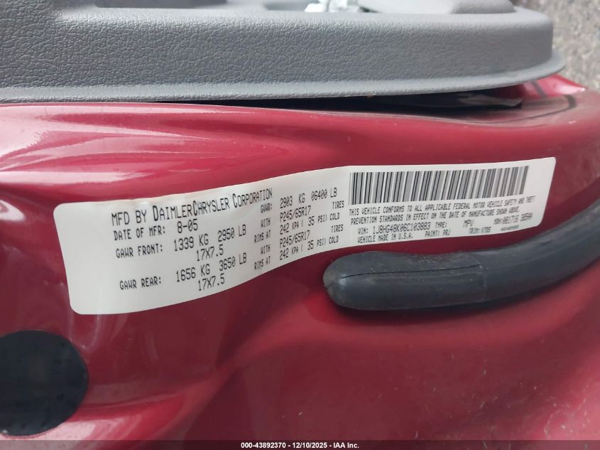 2006 Jeep Commander VIN: 1J8HG48K06C103883 Lot: 43892370