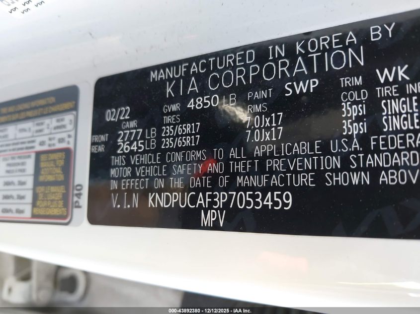 2023 Kia Sportage Lx VIN: KNDPUCAF3P7053459 Lot: 43892380