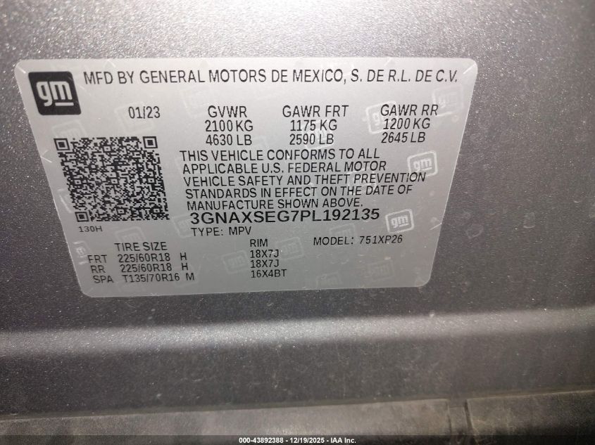 2023 Chevrolet Equinox Awd 2Fl VIN: 3GNAXTEG9PS121952 Lot: 43892388