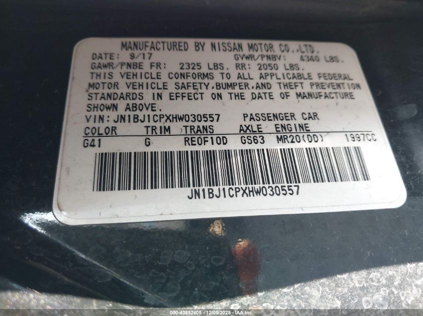 2017 Nissan Rogue Sport S VIN: JN1BJ1CPXHW030557 Lot: 43892405