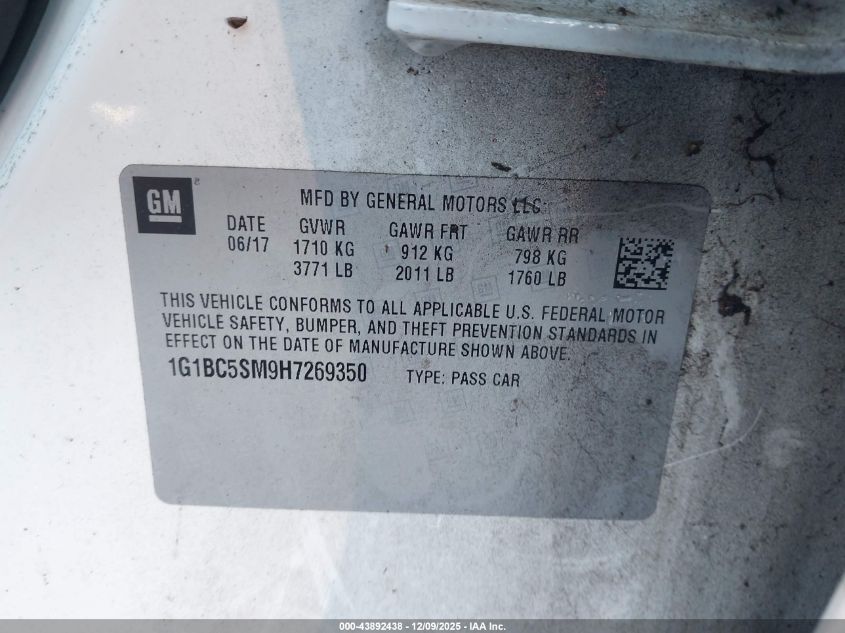 2017 Chevrolet Cruze Ls Auto VIN: 1G1BC5SM9H7269350 Lot: 43892438