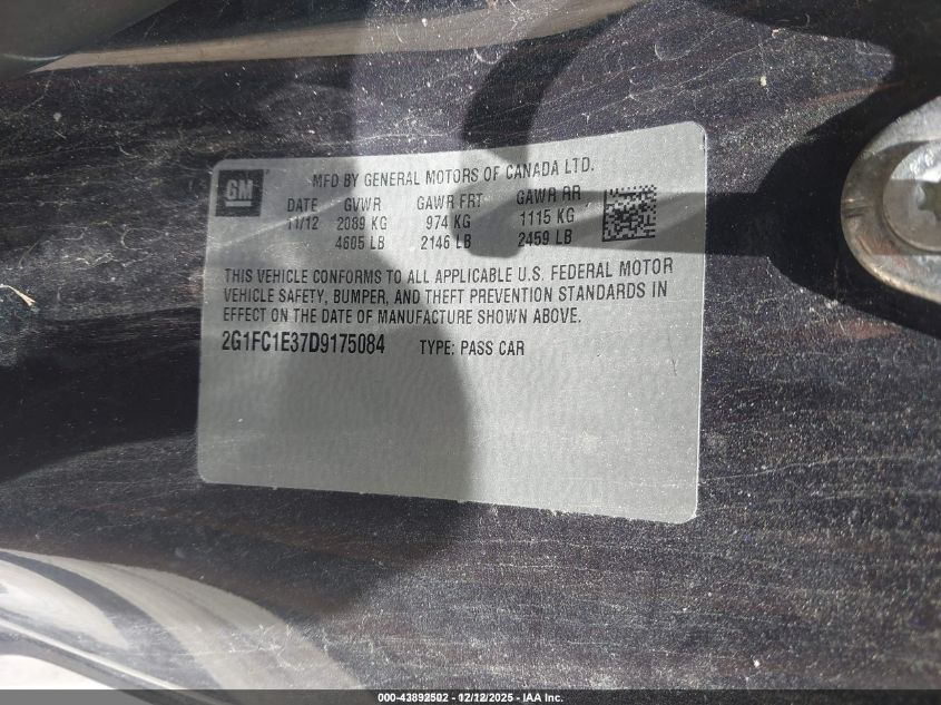 2013 Chevrolet Camaro 2Lt VIN: 2G1FC1E37D9175084 Lot: 43892502