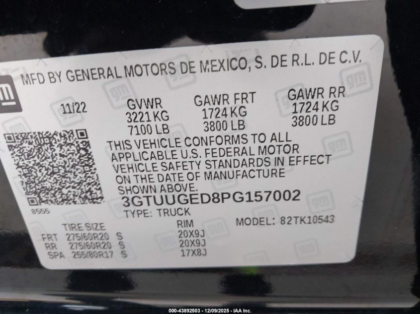 2023 GMC Sierra 1500 4Wd Short Box Denali VIN: 3GTUUGED8PG157002 Lot: 43892503
