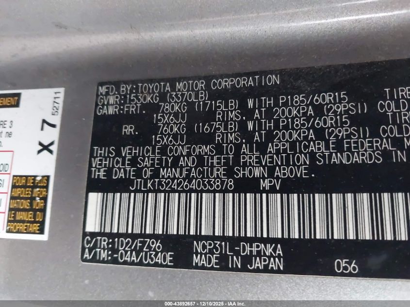 2006 Scion Xb VIN: JTLKT324264033878 Lot: 43892657