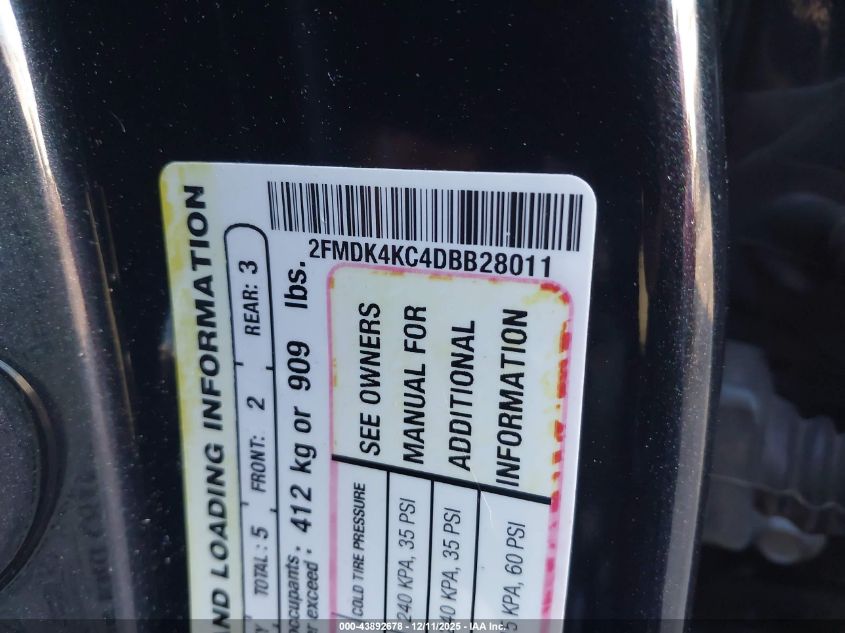 2013 Ford Edge Limited VIN: 2FMDK4KC4DBB28011 Lot: 43892678