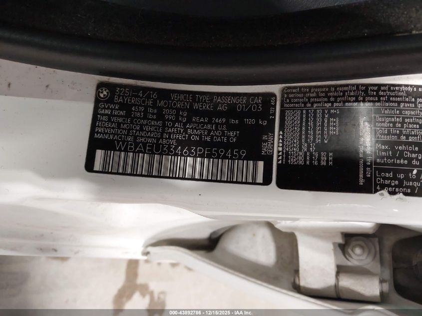 2003 BMW 325Xi VIN: WBAEU33463PF59459 Lot: 43892786