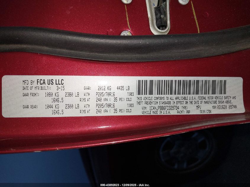 2015 Jeep Patriot Sport VIN: 1C4NJPBB6FD329734 Lot: 43892823