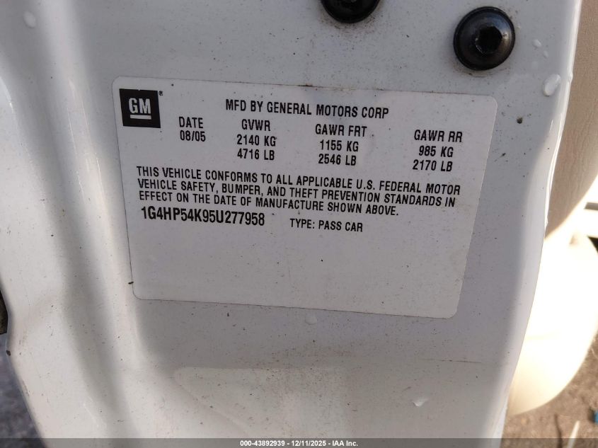 2005 Buick Lesabre Custom VIN: 1G4HP54K95U277958 Lot: 43892939