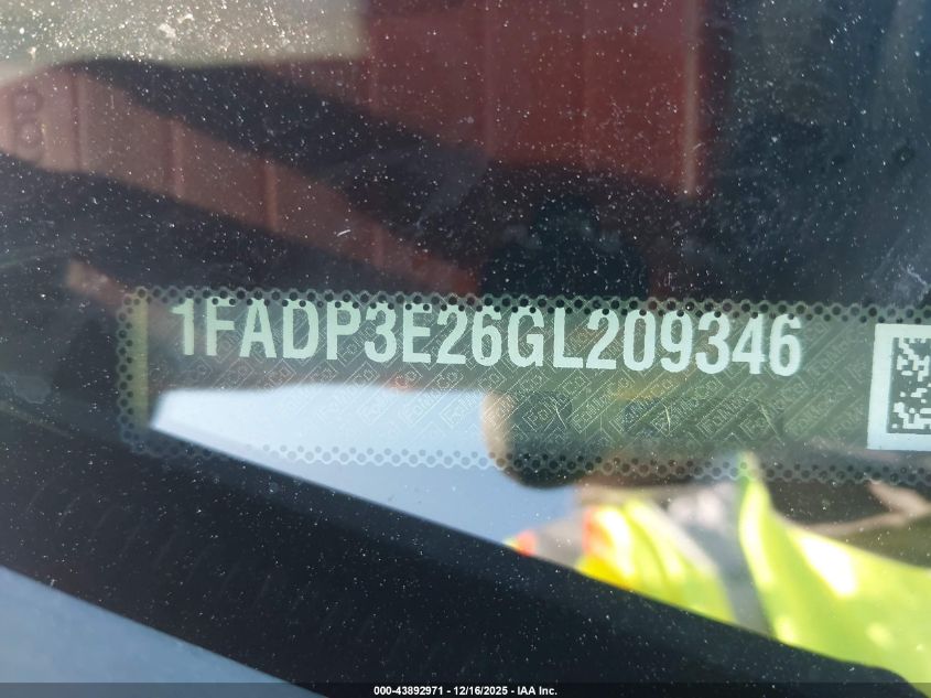 2016 Ford Focus S VIN: 1FADP3E26GL209346 Lot: 43892971