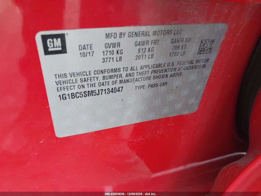 2018 Chevrolet Cruze Ls Auto VIN: 1G1BC5SM5J7134047 Lot: 43893036