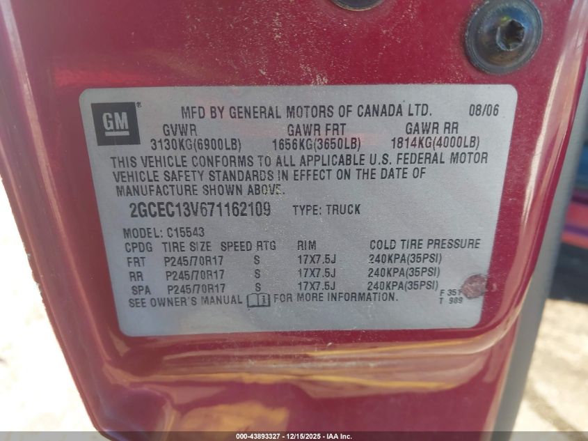 2007 Chevrolet Silverado 1500 Classic Ls VIN: 2GCEC13V671162109 Lot: 43893327