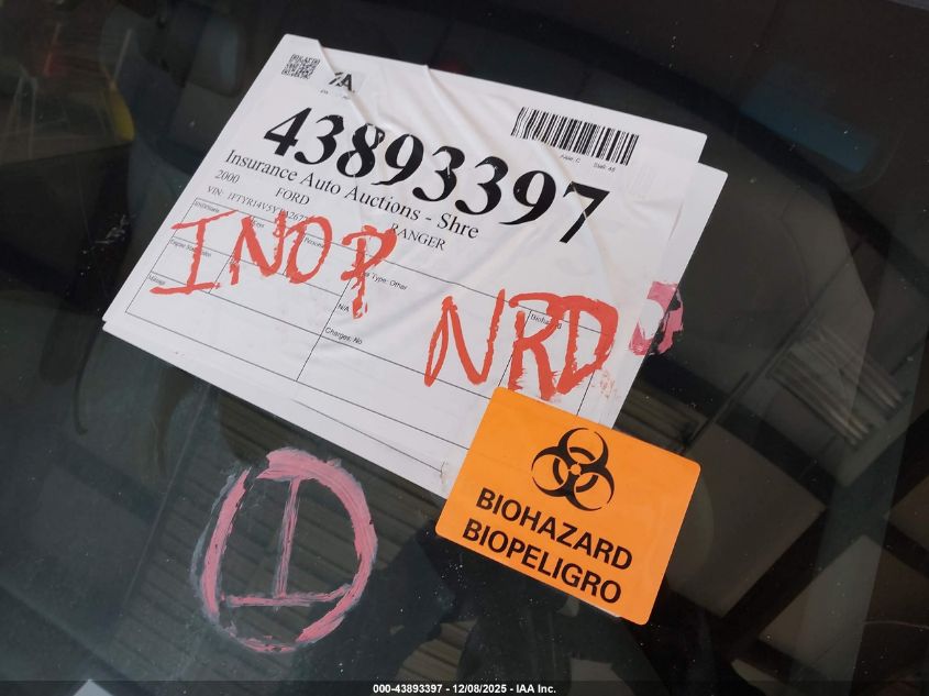 2000 Ford Ranger Xl/Xlt VIN: 1FTYR14V5YTA26723 Lot: 43893397