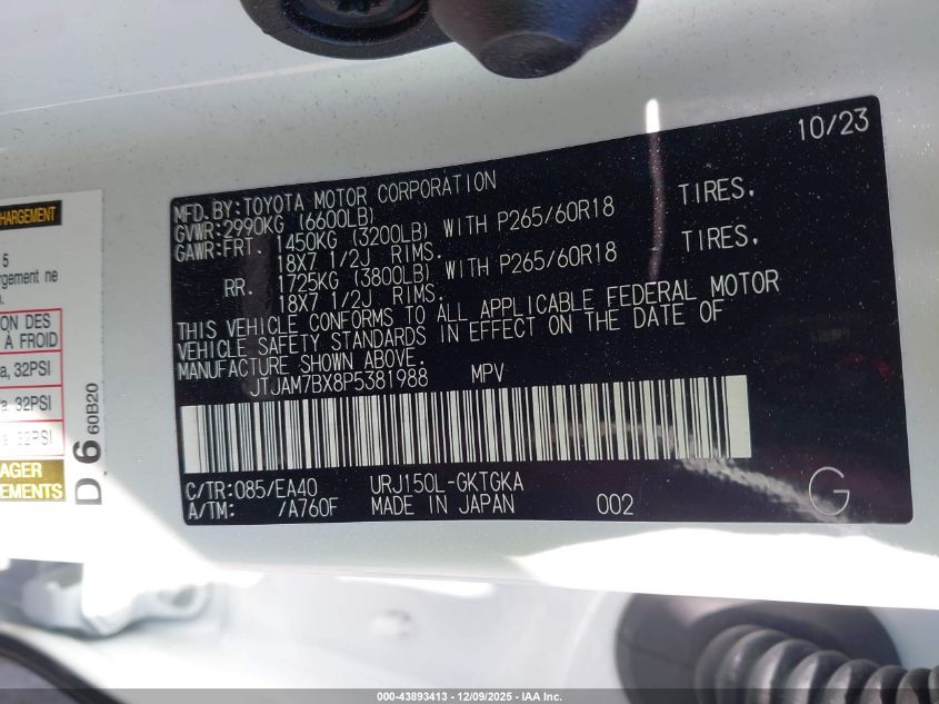 2023 Lexus Gx 460 Premium VIN: JTJAM7BX8P5381988 Lot: 43893413