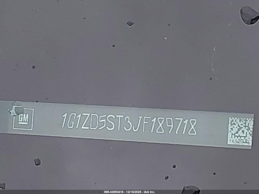 2018 Chevrolet Malibu Lt VIN: 1G1ZD5ST3JF189718 Lot: 43893418