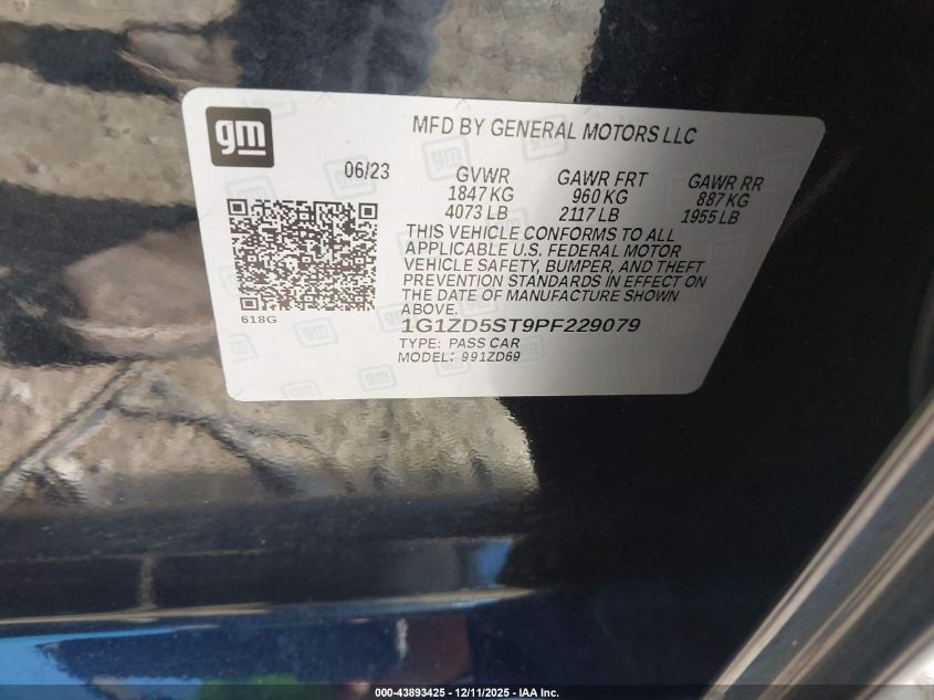 2023 Chevrolet Malibu Fwd 1Lt VIN: 1G1ZD5ST9PF229079 Lot: 43893425