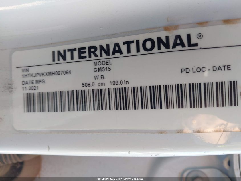 2021 Chevrolet Silverado 4500Hd 1Wt VIN: 1HTKJPVKXMH097064 Lot: 43893525