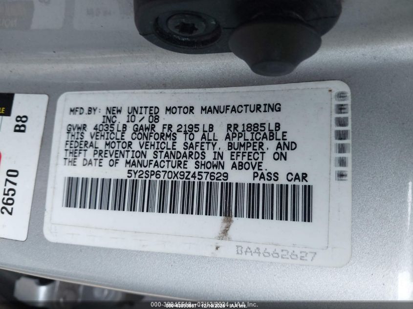 2009 Pontiac Vibe VIN: 5Y2SP670X9Z457629 Lot: 38945518