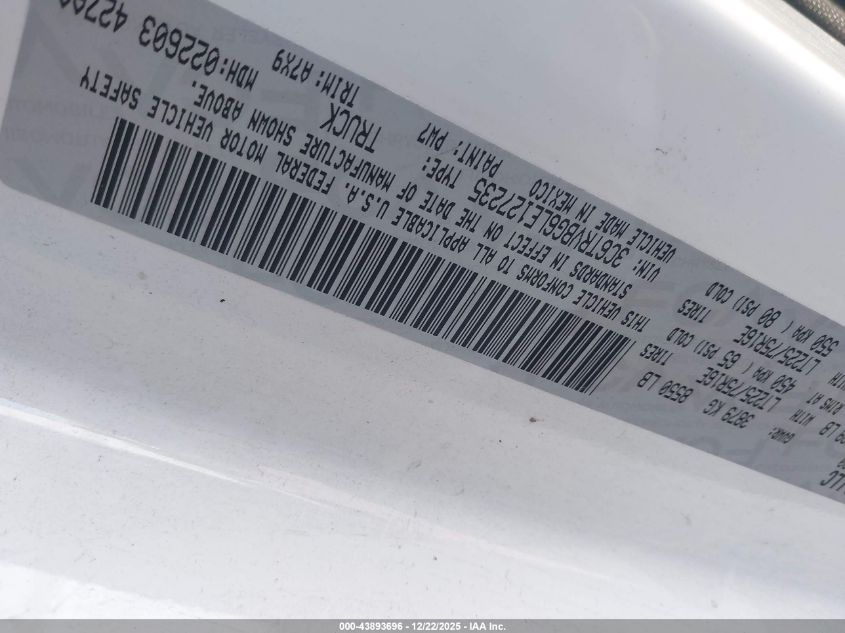 2020 Ram Promaster 1500 High Roof 136 Wb VIN: 3C6TRVBG6LE127235 Lot: 43893696