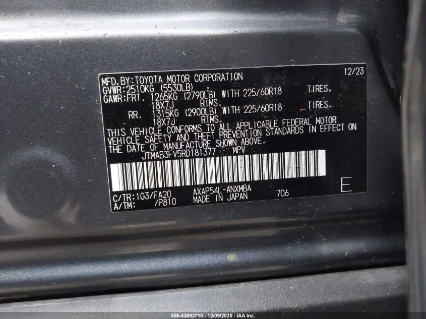 2024 Toyota Rav4 Prime Se VIN: JTMAB3FV5RD181377 Lot: 43893710