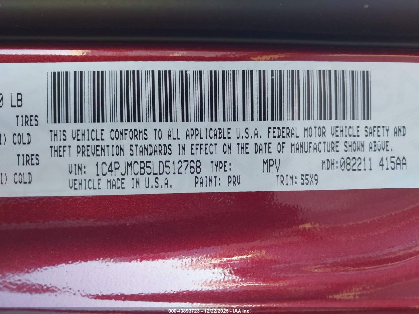 2020 Jeep Cherokee Latitude 4X4 VIN: 1C4PJMCB5LD512768 Lot: 43893723
