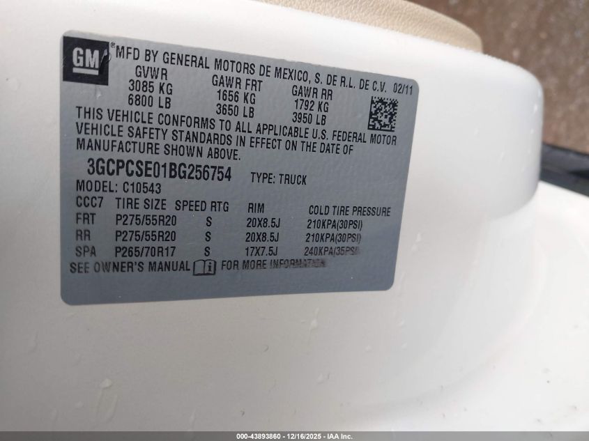 2011 Chevrolet Silverado 1500 Lt VIN: 3GCPCSE01BG256754 Lot: 43893860