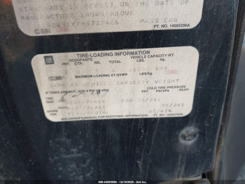 1987 Cadillac Brougham VIN: 1G6DW51Y7H9727406 Lot: 43893958