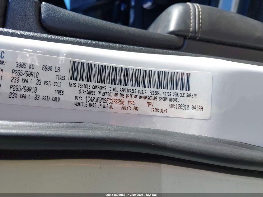 2014 Jeep Grand Cherokee Limited VIN: 1C4RJFBM9EC376290 Lot: 43893966