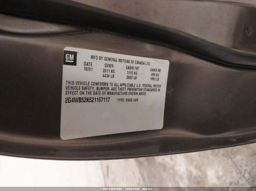 2002 Buick Regal Ls VIN: 2G4WB52K521167117 Lot: 43893969