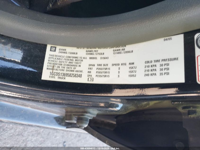 2005 Chevrolet Colorado Ls VIN: 1GCDS136958258348 Lot: 43894013